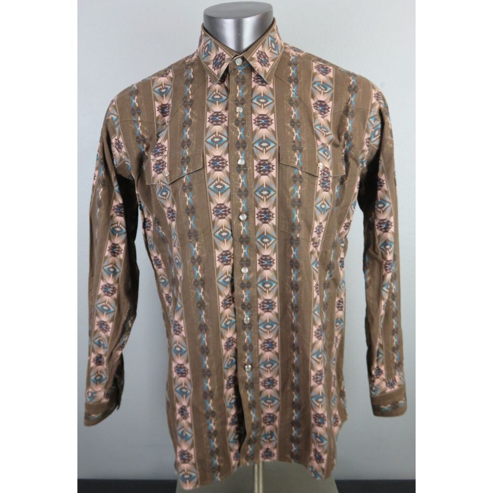 Mens Panhandle Slim Long Sleeve Button Front Pearl Snap L Native Aztec‎ Western